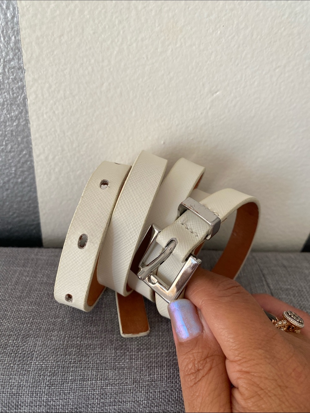 J. Crew Cream Wmn’s Textured Leather Belt S Made In USA Neutral Summer